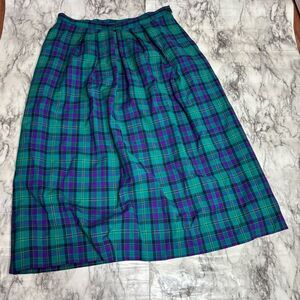 Pendleton Vintage pure virgin wool purple green plaid tartan midi skirt made USA